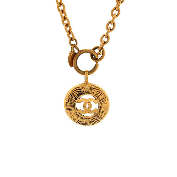 Chanel Vintage CC Round Cut-Out Pendant Necklace Metal - Picture 1 of 3
